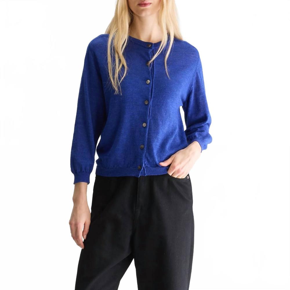 NEW BELLE neeta button-down sweater in blueworker